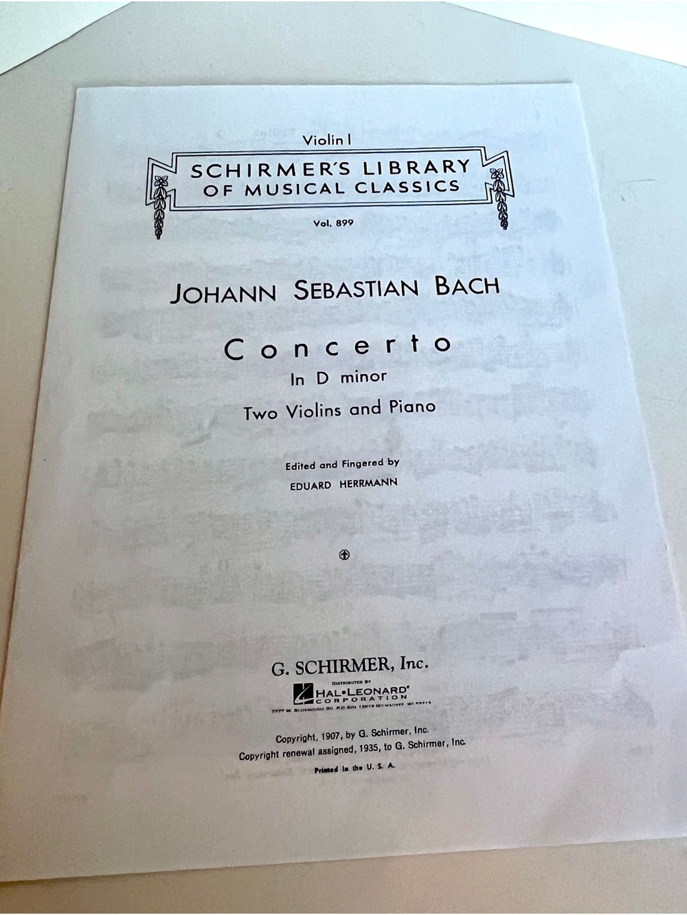 G. Schirmer Johann Sebastian Bach Concerto Sheet Music - White